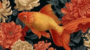 金鱼戏繁花中式精美图案