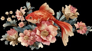 金鱼戏繁花 中式祥瑞图景