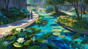 城市中的诗意水景花园