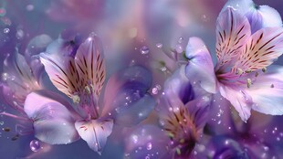 梦幻紫花绽露晶莹水珠