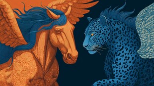 奇幻飞翼马与斑点豹对视