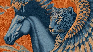 飞翼豹与骏马奇幻插画