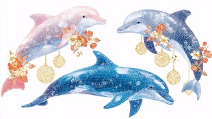 梦幻海豚与花卉装饰图案