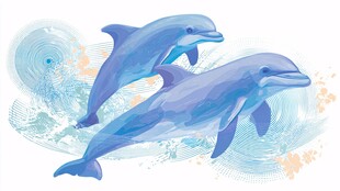 水彩风双海豚跃动画面