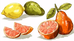多彩柑橘类水果插画