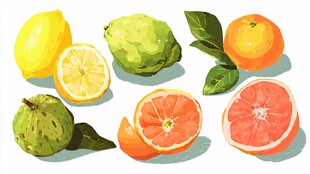 多彩柑橘类水果插画展示