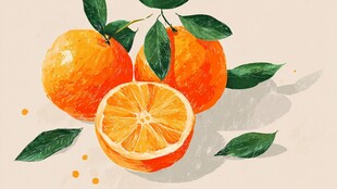 水彩绘新鲜饱满的橙子