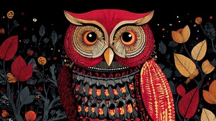 神秘红猫头鹰的梦幻夜境