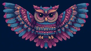 梦幻炫彩猫头鹰艺术插画