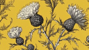 黄色背景下的蓟花插画