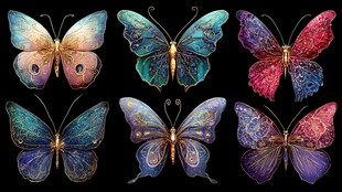 梦幻绚丽多彩蝴蝶艺术插画