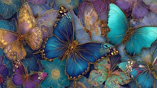 梦幻绚丽蝴蝶花卉图案