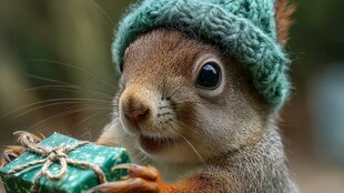 戴帽松鼠捧礼物