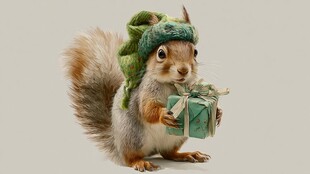 戴帽松鼠捧礼物