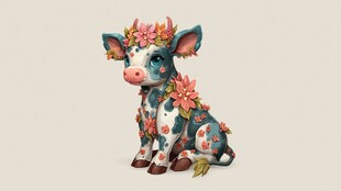 花饰小牛 可爱动物插画