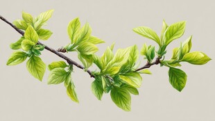 嫩绿枝叶 春日生机的绽放