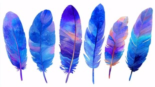 梦幻蓝色水彩羽毛集合