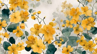 黄色花卉水彩风植物图案