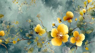 水墨风黄色花卉雅致图景