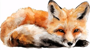水彩绘卧姿狐狸的灵动瞬间