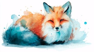 水彩画中的可爱狐狸