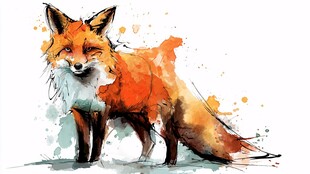 水彩画中的灵动红狐狸