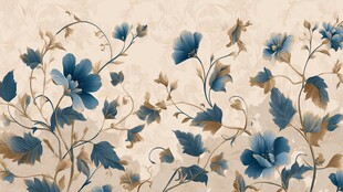 蓝花枝叶壁纸图案设计
