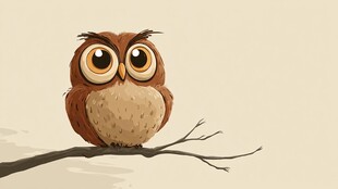 可爱猫头鹰栖息在树枝上