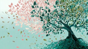 梦幻双色树 落叶纷飞景