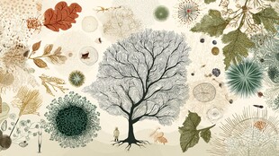 冬日枯树与多彩植物景观