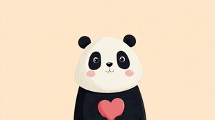 可爱熊猫抱红心卡通形象
