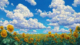 向日葵花海与蓝天白云