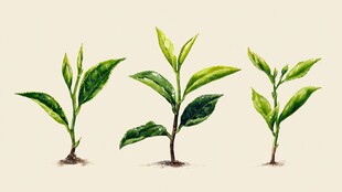 三株嫩绿茶树插画