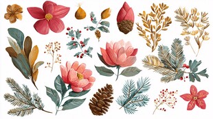 手绘花卉植物装饰元素