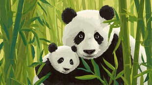 熊猫母子于竹林温馨相伴