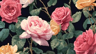 复古风多彩玫瑰花卉图案