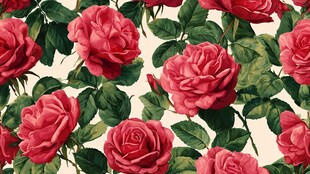 复古红玫瑰花卉图案背景