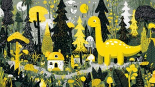 梦幻森林中的黄色恐龙小屋