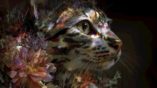 梦幻彩猫与繁花相伴