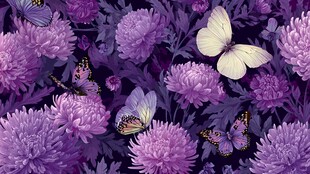 紫色花卉与蝴蝶梦幻图案