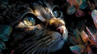 梦幻猫咪置身缤纷花叶间