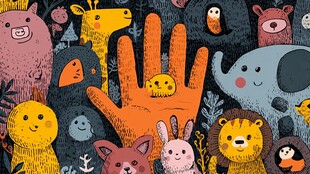 童趣手与动物插画世界