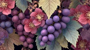 紫色葡萄与花卉的美丽组合
