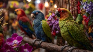 多彩鹦鹉栖于繁花间