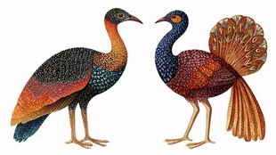 色彩斑斓的两只奇异鸟类