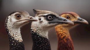 三只独特鸟类的特写