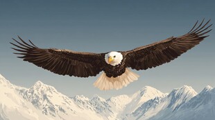 翱翔雪山的白头鹰