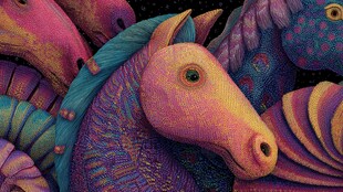 梦幻多彩马群艺术插画