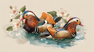 水中双鸳鸯 伴花共悠游