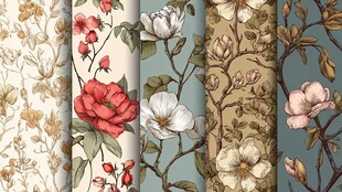 复古花卉图案墙纸集合